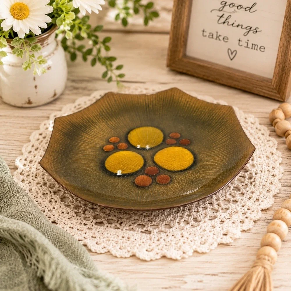 MCM Handcrafted Enamel Solid Copper Plate Annemarie Davidson US Green Yellow VTG